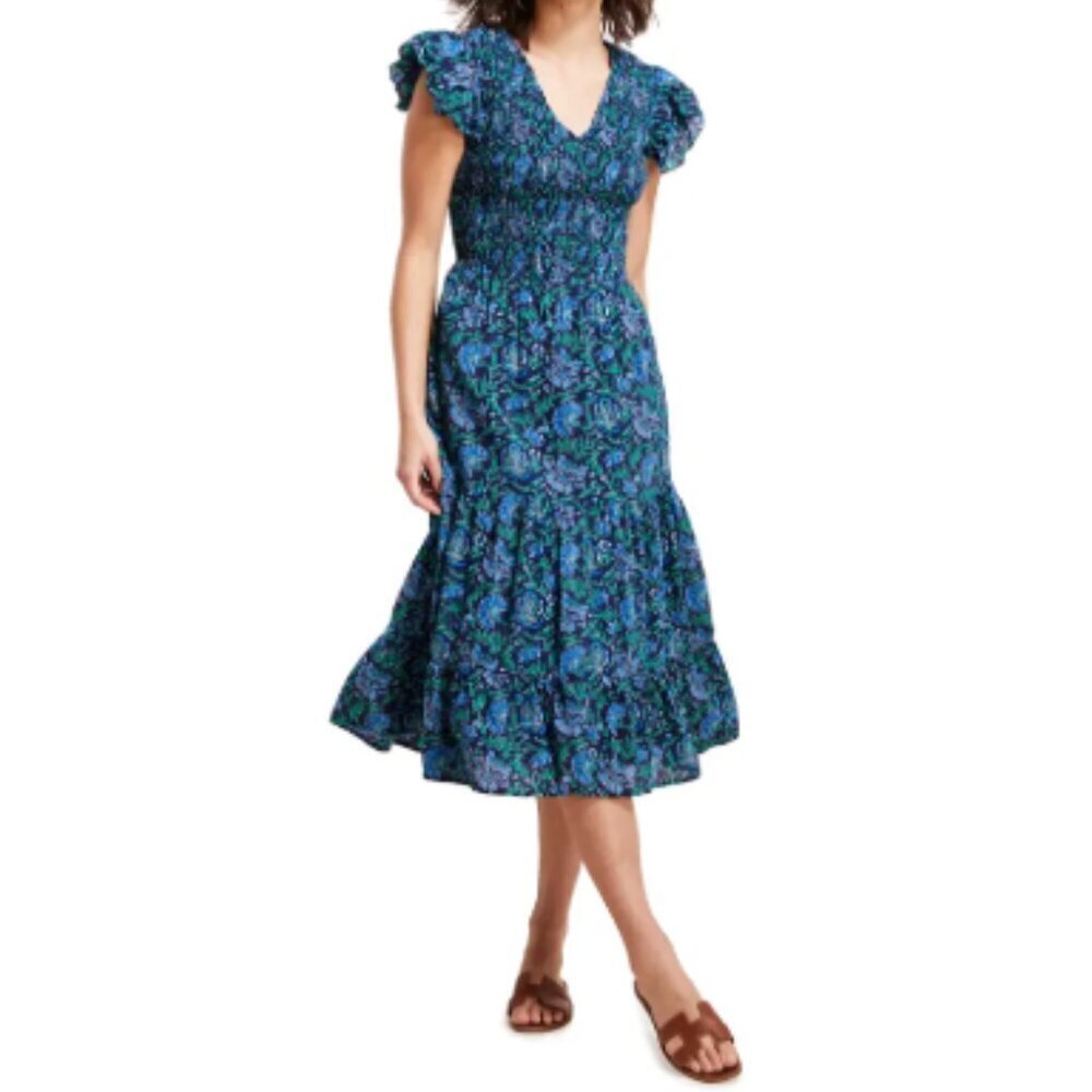 Vineyard Vines Floral Smocked Midi Dress In Anegada Floral Size XS Cap Sleeves